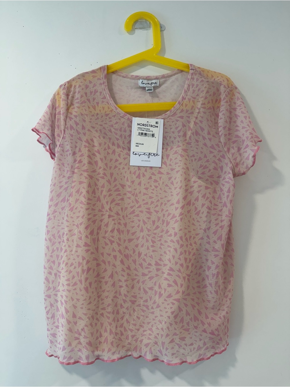 love, Fire Pink Printed Short Sleeve Scoop Neck Top